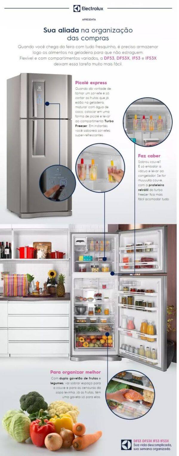 Geladeira / Refrigerador Duplex 427 litros Frost Free Branco Blue Touch DF53 - Electrolux 220 V 11