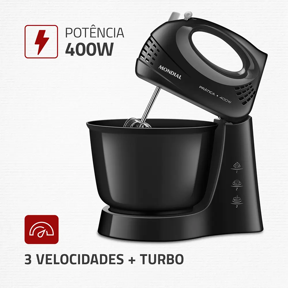 Batedeira Prática Mondial Preto 400W B-44-B 6