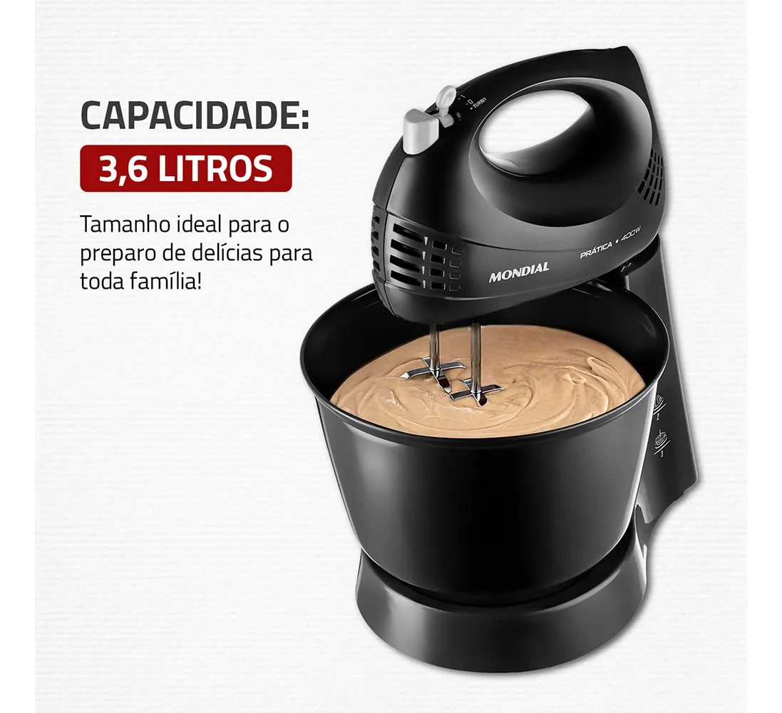 Batedeira Prática Mondial Preto 400W B-44-B 7