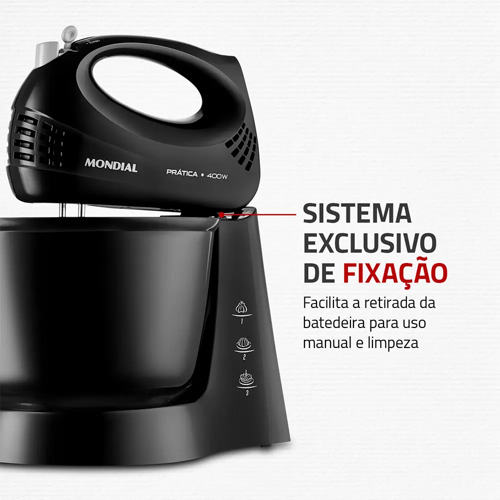 Batedeira Prática Mondial Preto 400W B-44-B 9