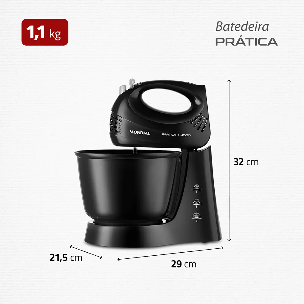 Batedeira Prática Mondial Preto 400W B-44-B 10