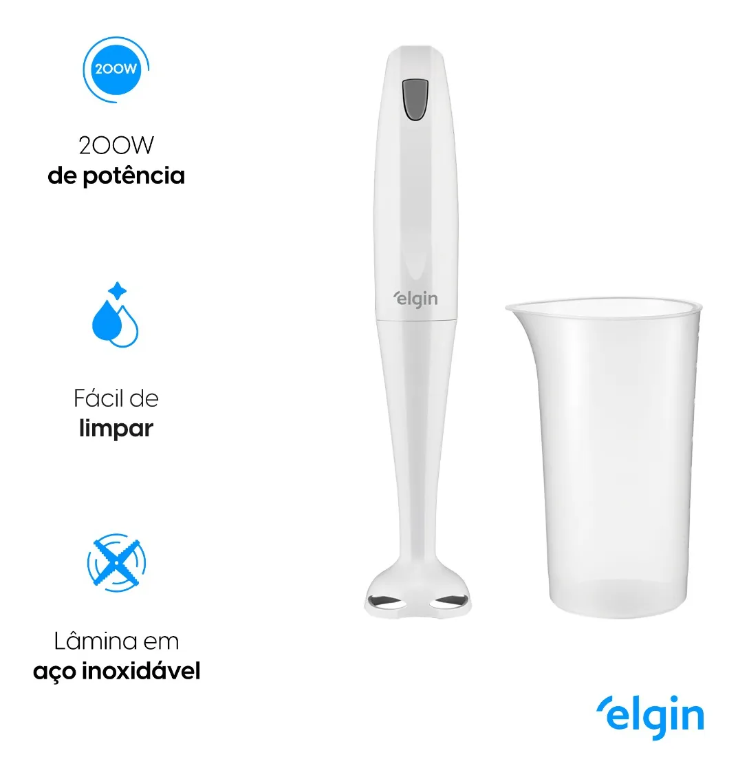 Mixer De Mão Portátil Branco 200w Com Copo 700ml MIX1002 Elgin