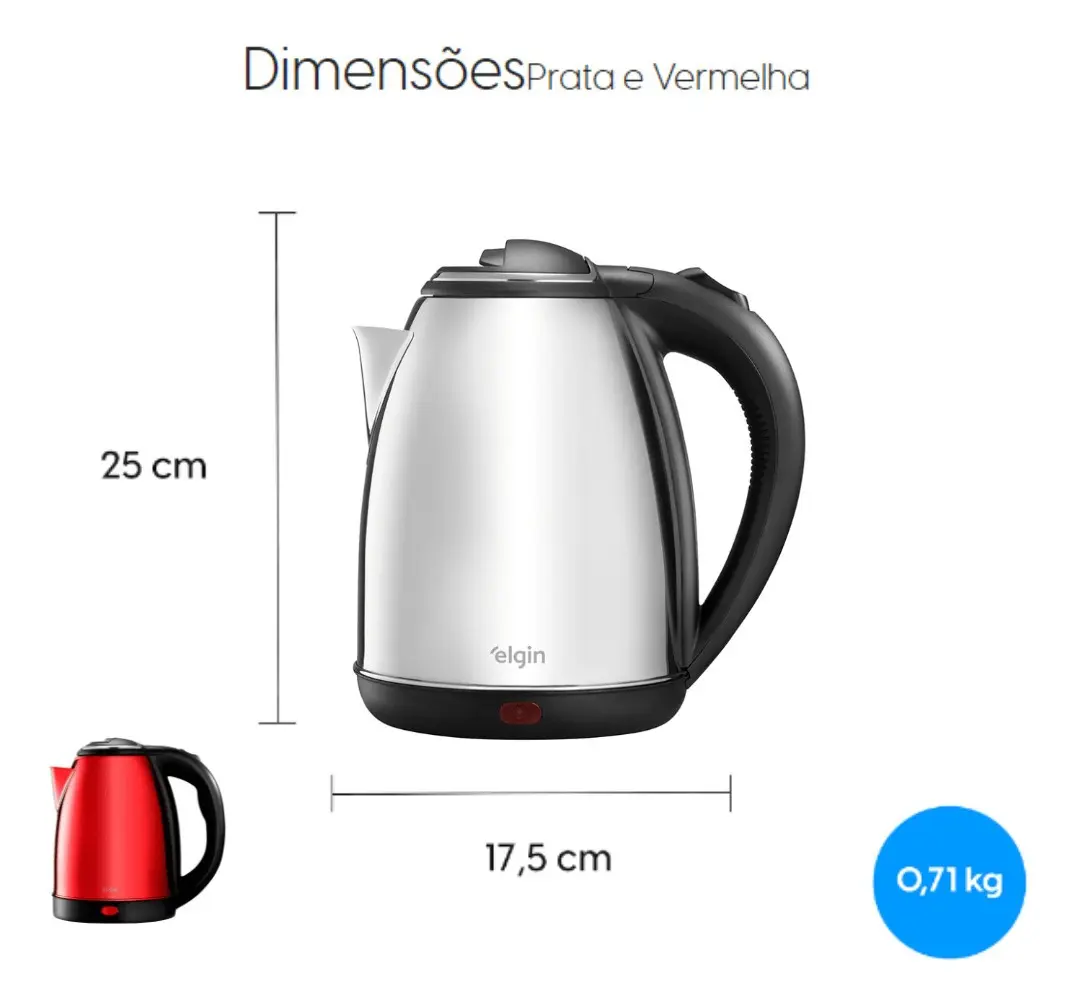 Chaleira Elétrica Inox Elgin 1,8 Litros Prata 6