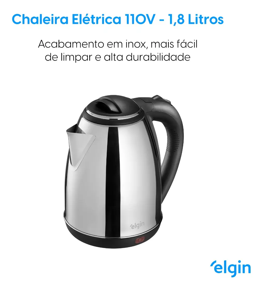 Chaleira Elétrica Inox Elgin 1,8 Litros Prata 8