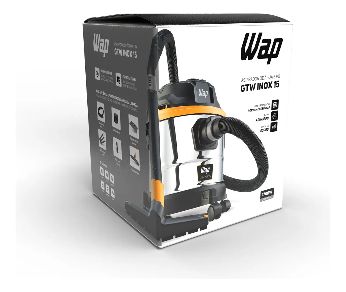 Aspirador de Pó e Água WAP GTW Inox 15 Barril 1700W 11