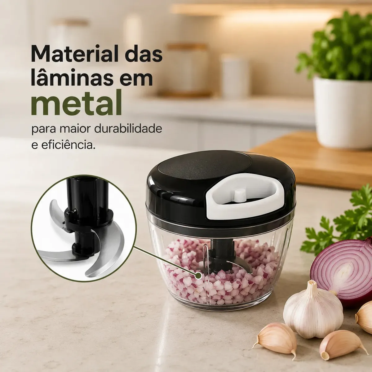 Mini Processador e Triturador de Alimentos Alho Cebola 500ml 7