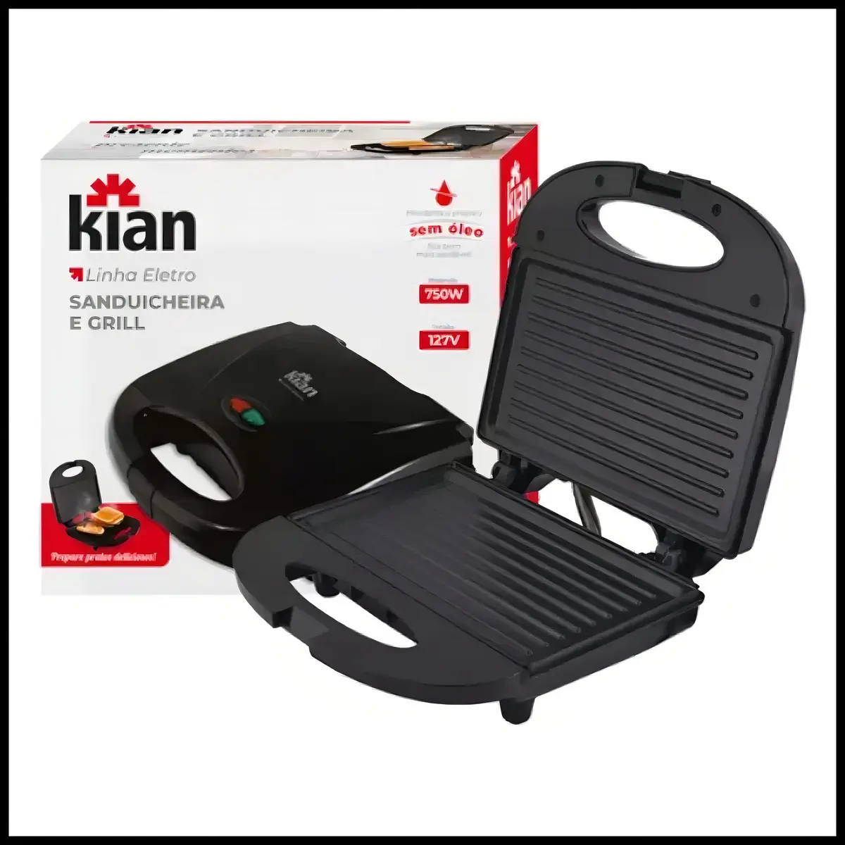 Sanduicheira Grill 2 em 1 Kian 750W Preta