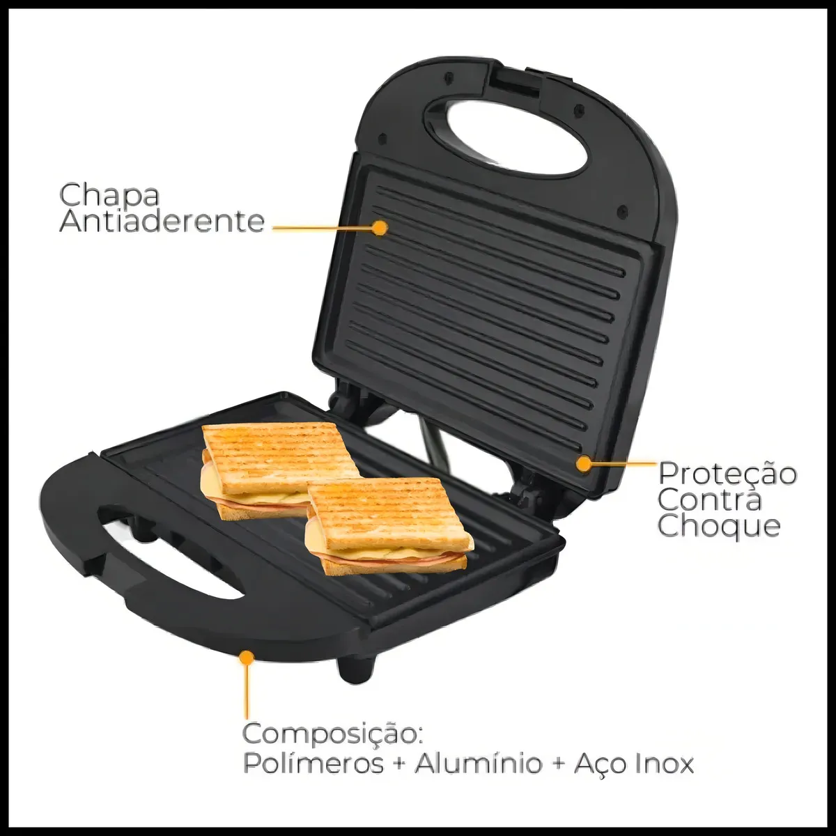 Sanduicheira Grill 2 em 1 Kian 750W Preta 7