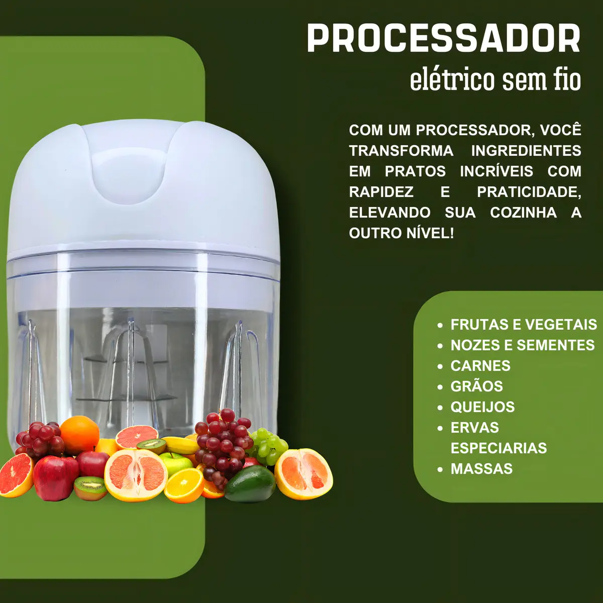 Mini Processador Moedor Elétrico Alho Sem Fio 250ml 6