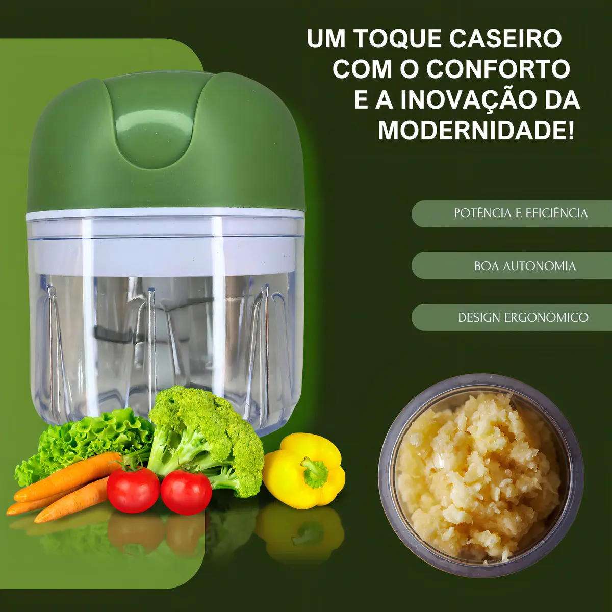 Mini Processador Moedor Elétrico Alho Sem Fio 250ml 7