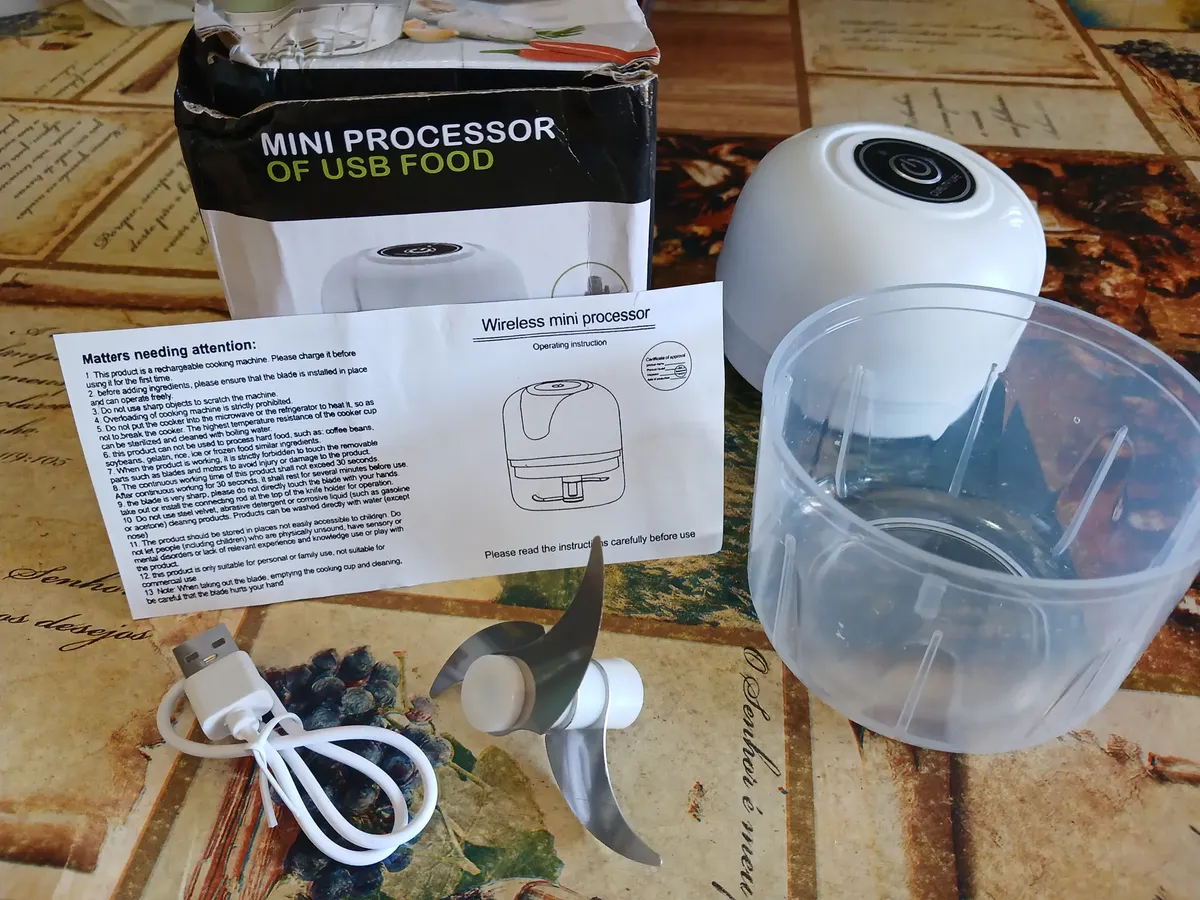 Mini Processador Moedor Elétrico Alho Sem Fio 250ml 14