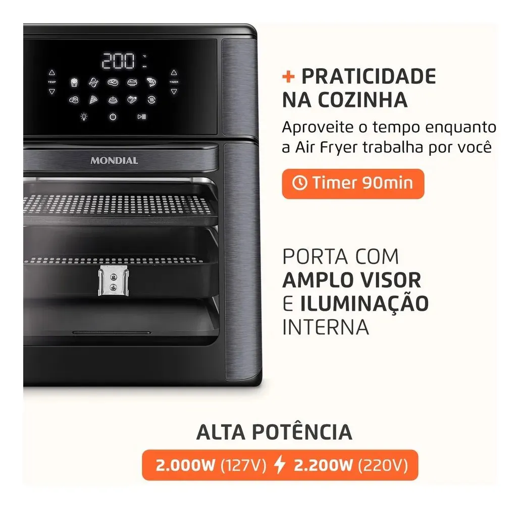 Fritadeira Air Fryer Forno Oven 12 Litros Mondial AFON-12L-BG 12