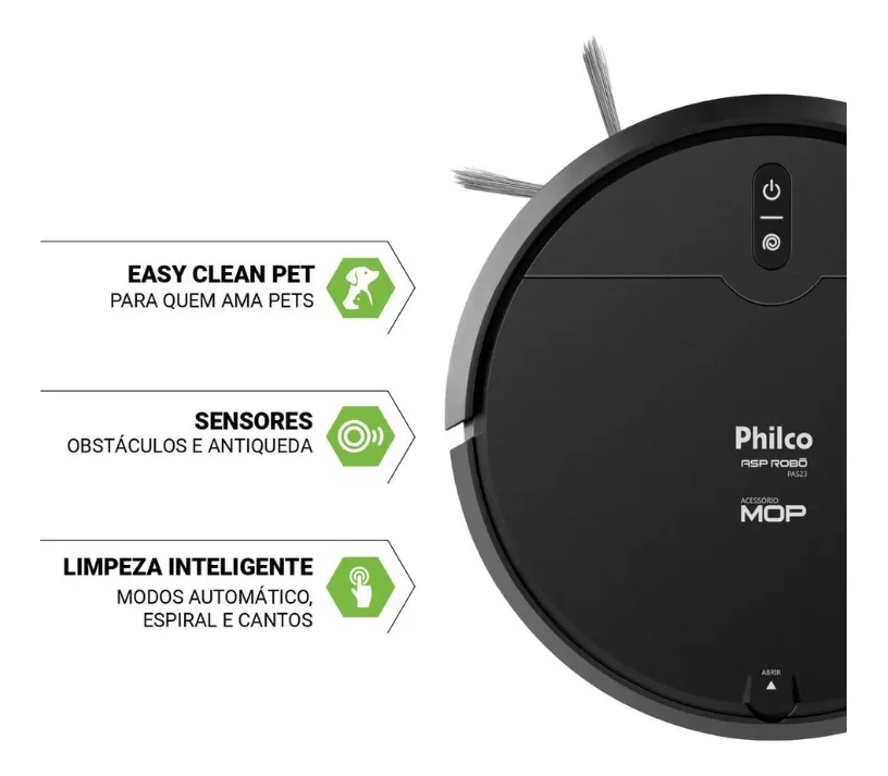 Aspirador de Pó Robô Philco 3 em 1 PAS23 Com Mop Preto 8