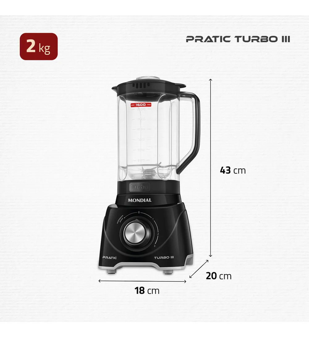 Liquidificador Pratic Turbo III Mondial 550W 2,2L L-93-BG 9