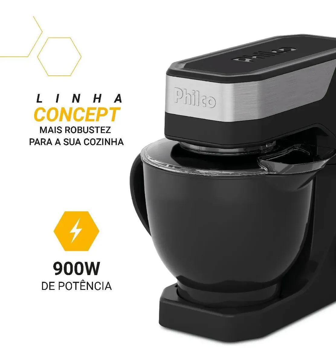 Batedeira Planetária Philco 900W 5L Preta 12 Velocidades Turbo PBP90A 3