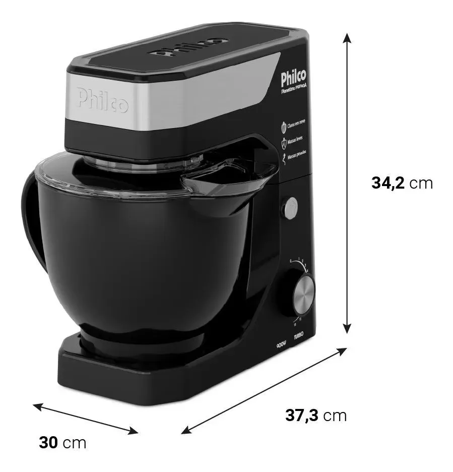 Batedeira Planetária Philco 900W 5L Preta 12 Velocidades Turbo PBP90A 5