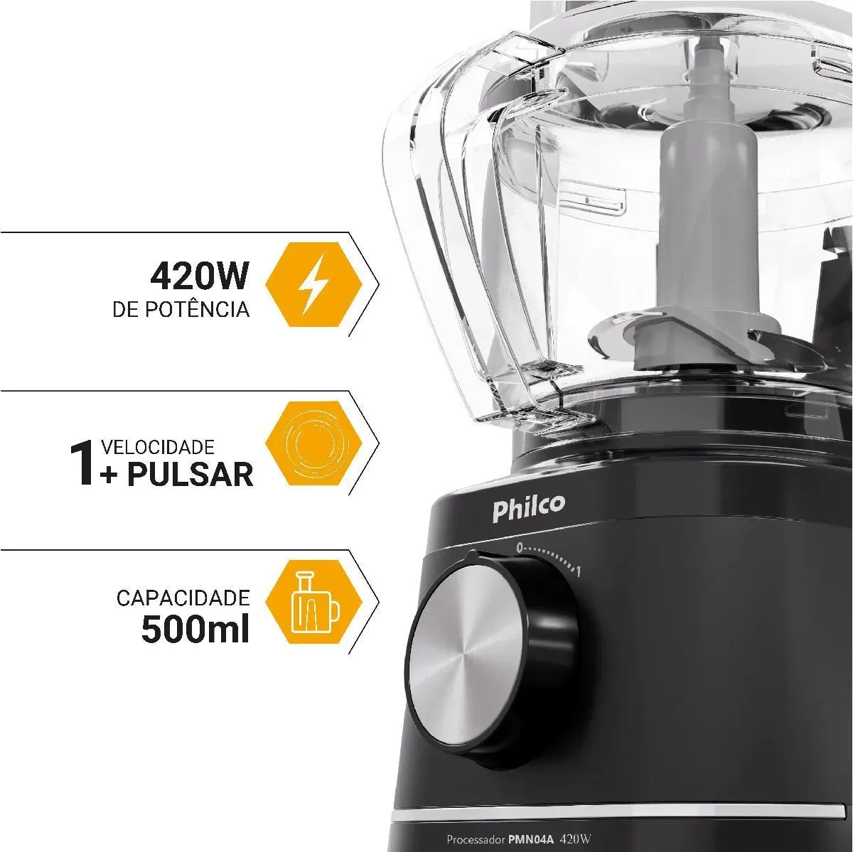 Processador de Alimentos Philco Compacto 420W 500ml PMN04A 3