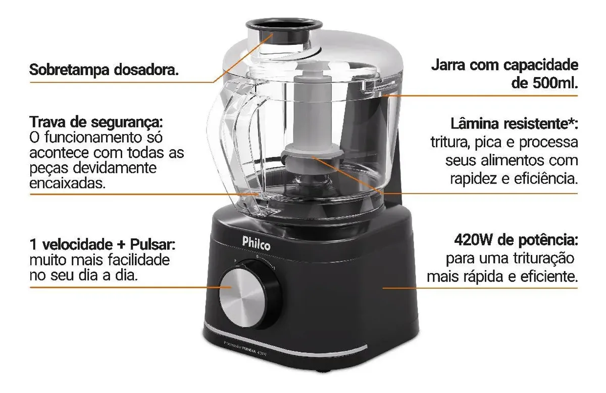 Processador de Alimentos Philco Compacto 420W 500ml PMN04A 4