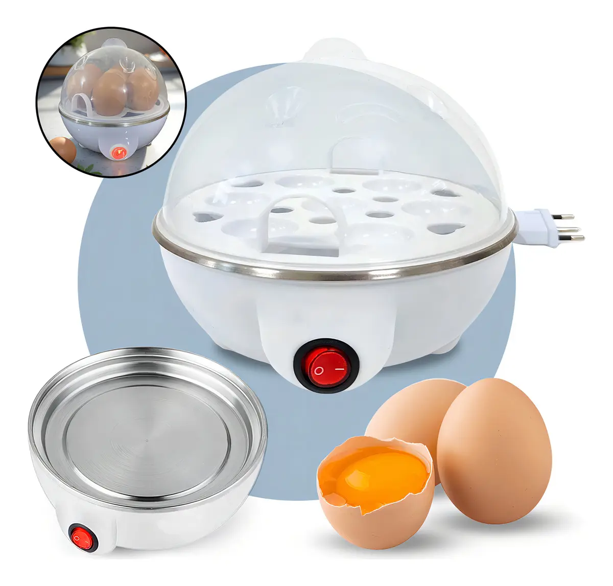 Cozedor de Ovos Elétrico a Vapor Star House Portátil Para 7 Ovos Branco