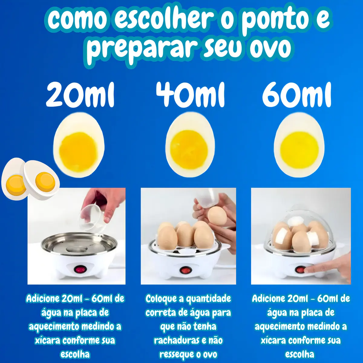 Cozedor de Ovos Elétrico 3 em 1 Portátil Para 7 Ovos Azul Star House 7