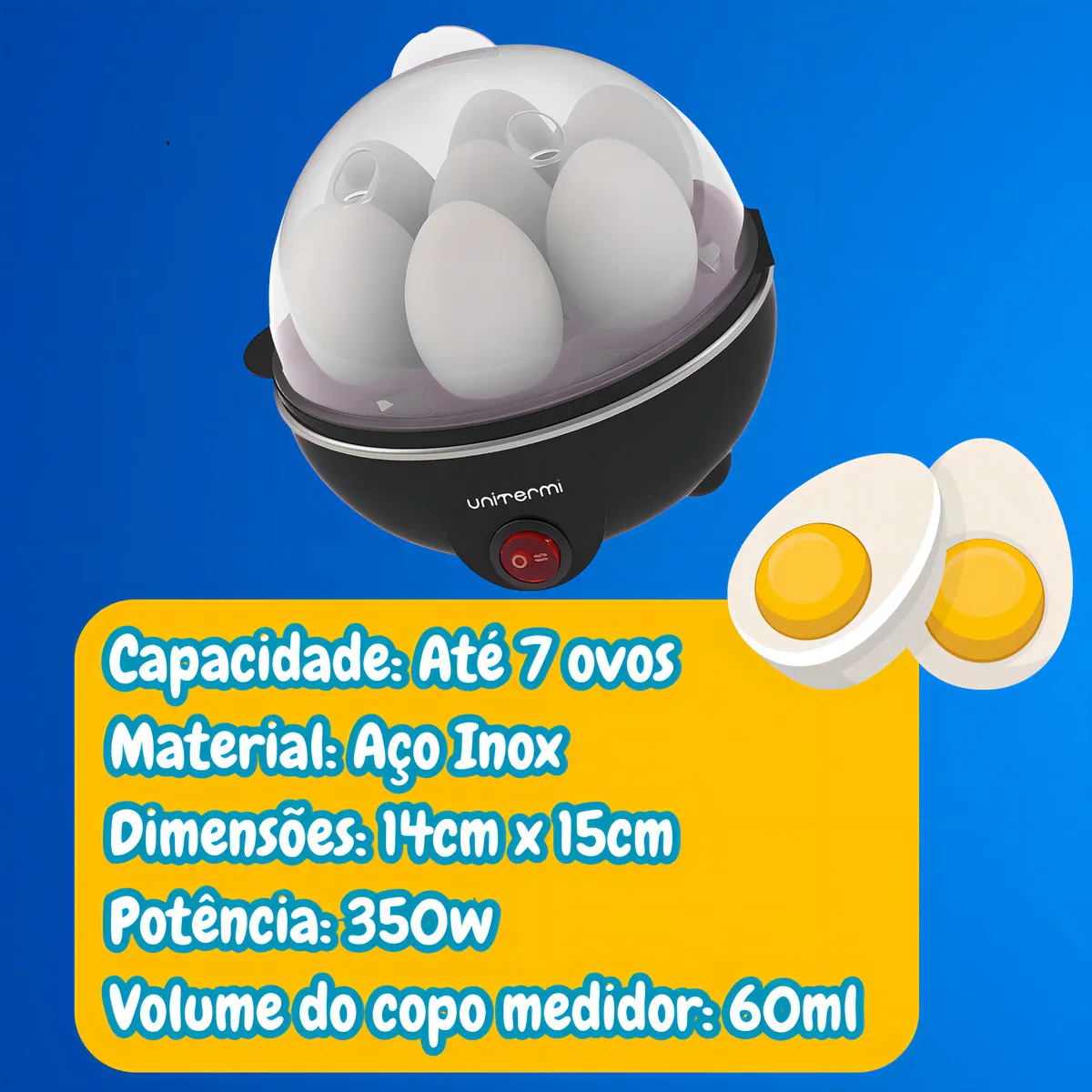 Cozedor de Ovos Elétrico 3 em 1 Portátil Para 7 Ovos Azul Star House 8