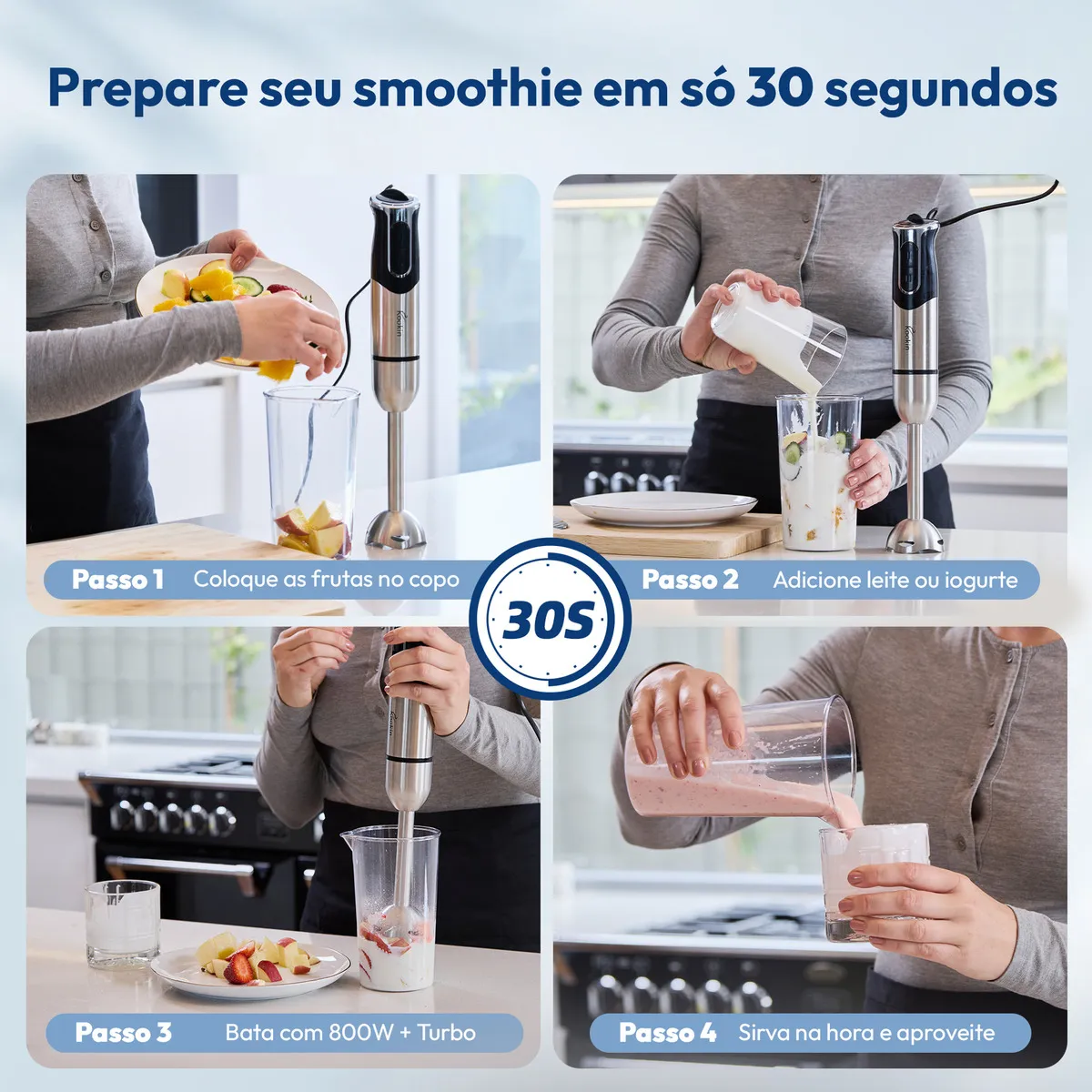 Mixer de Mão Kookin Power Inox 3 em 1 800W 8 Velocidades Turbo 6