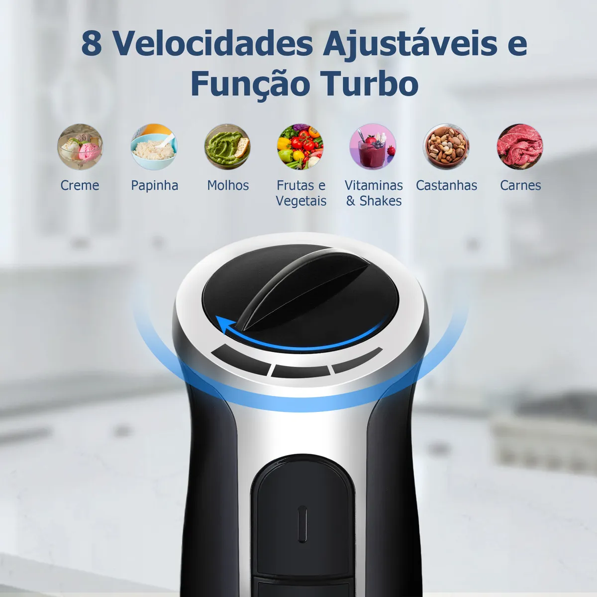 Mixer de Mão Kookin Power Inox 3 em 1 800W 8 Velocidades Turbo 7