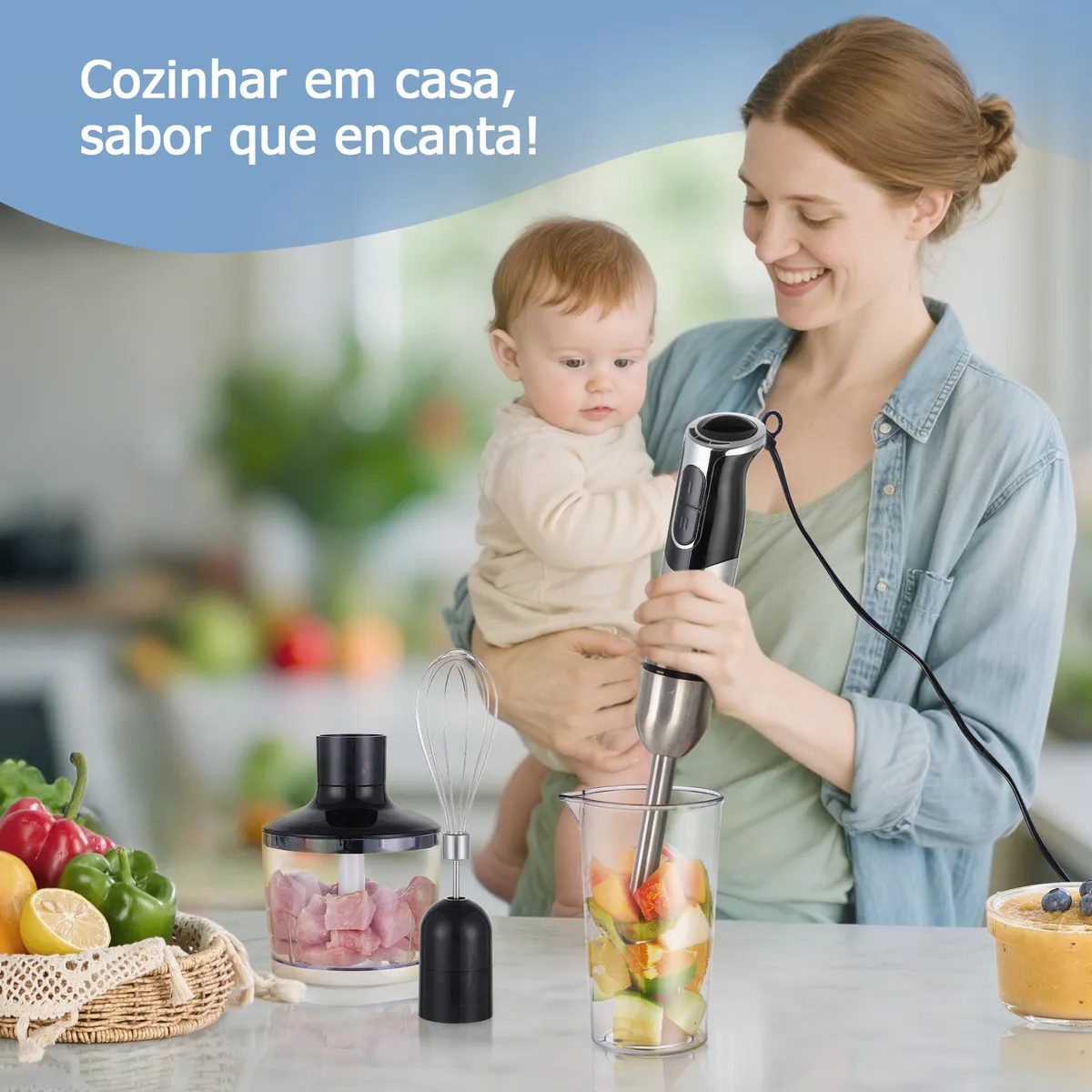 Mixer de Mão Kookin Power Inox 3 em 1 800W 8 Velocidades Turbo 13