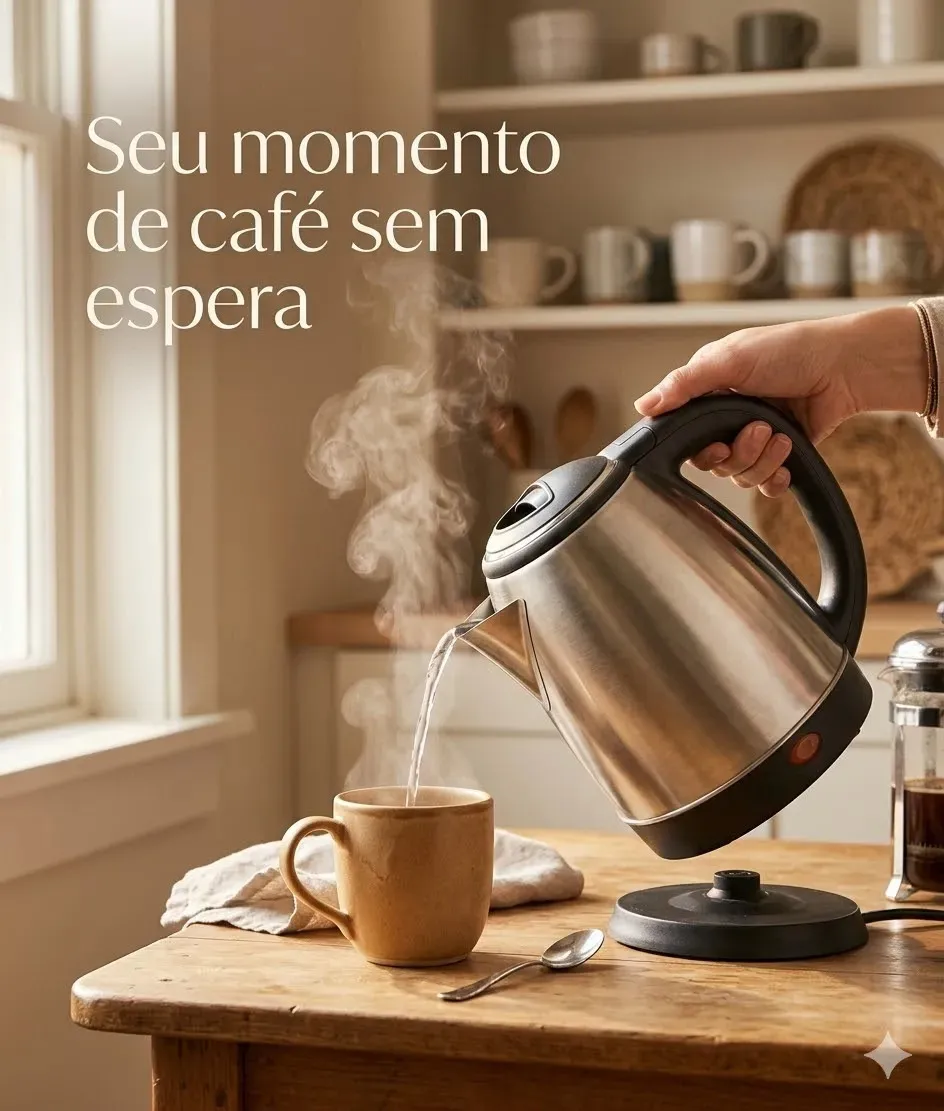 Chaleira Elétrica Inox 1,8L 1000W Aquecimento Rápido Automática Mundilar 15