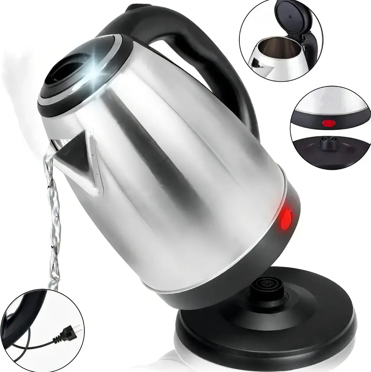 Chaleira Elétrica Inox 1,8L 1000W Aquecimento Rápido Automática Mundilar 6