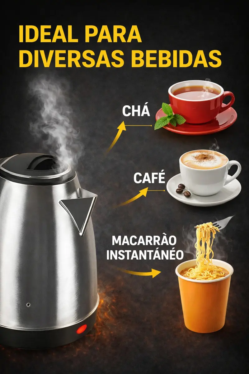 Chaleira Elétrica Inox 1,8L 1000W Aquecimento Rápido Automática Mundilar 7