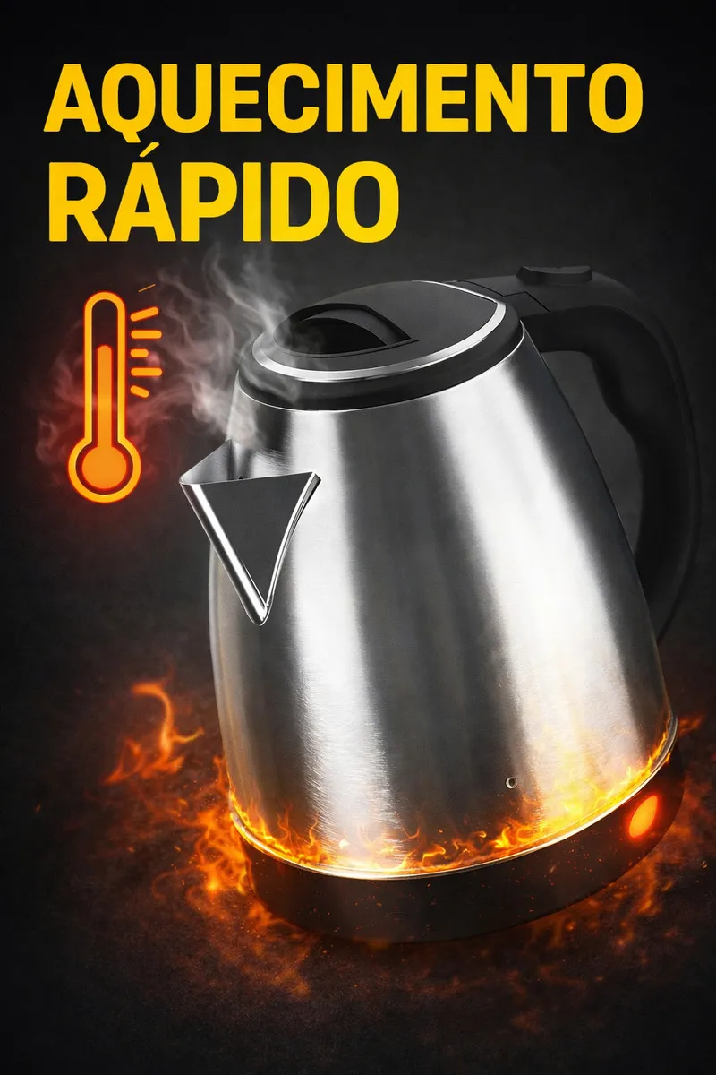 Chaleira Elétrica Inox 1,8L 1000W Aquecimento Rápido Automática Mundilar 8