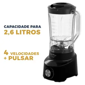 Liquidificador Britânia Diamante 1100 2,6L 600W 4 Velocidades Preto