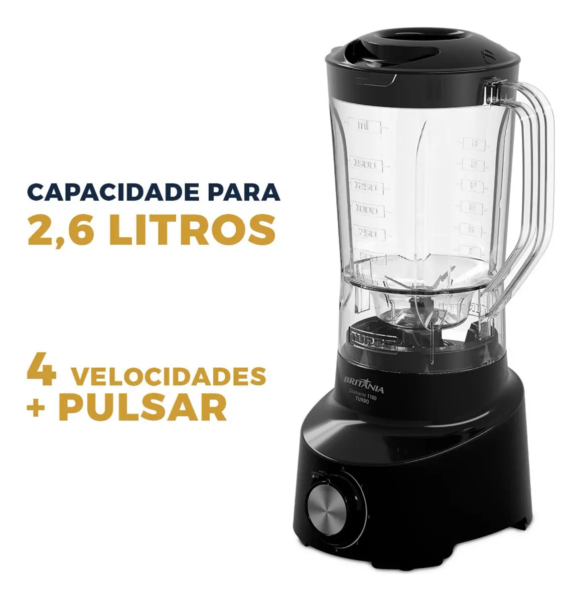 Liquidificador Britânia Diamante 1100 2,6L 600W 4 Velocidades Preto