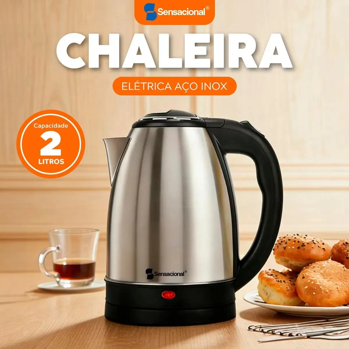 Chaleira Elétrica Sensacional 2L Inox Preta 1000W Desligamento Automático 6