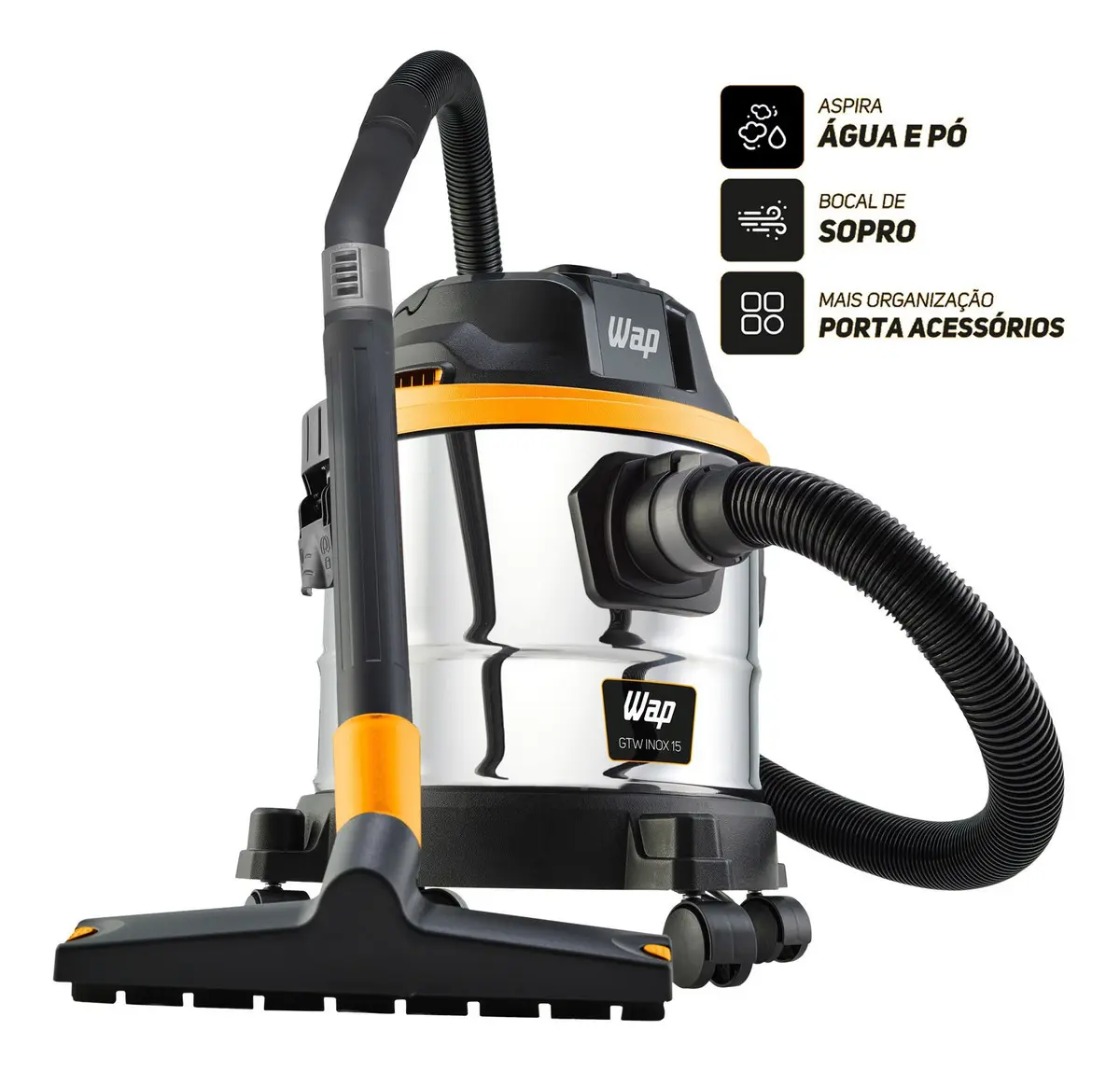 WAP GTW Inox 15 Aspirador de Pó e Água Barril 1700W Inox Amarelo